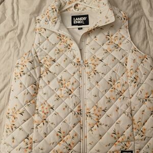 Lands' End Women's Quilted Vest - White with Orange Floral